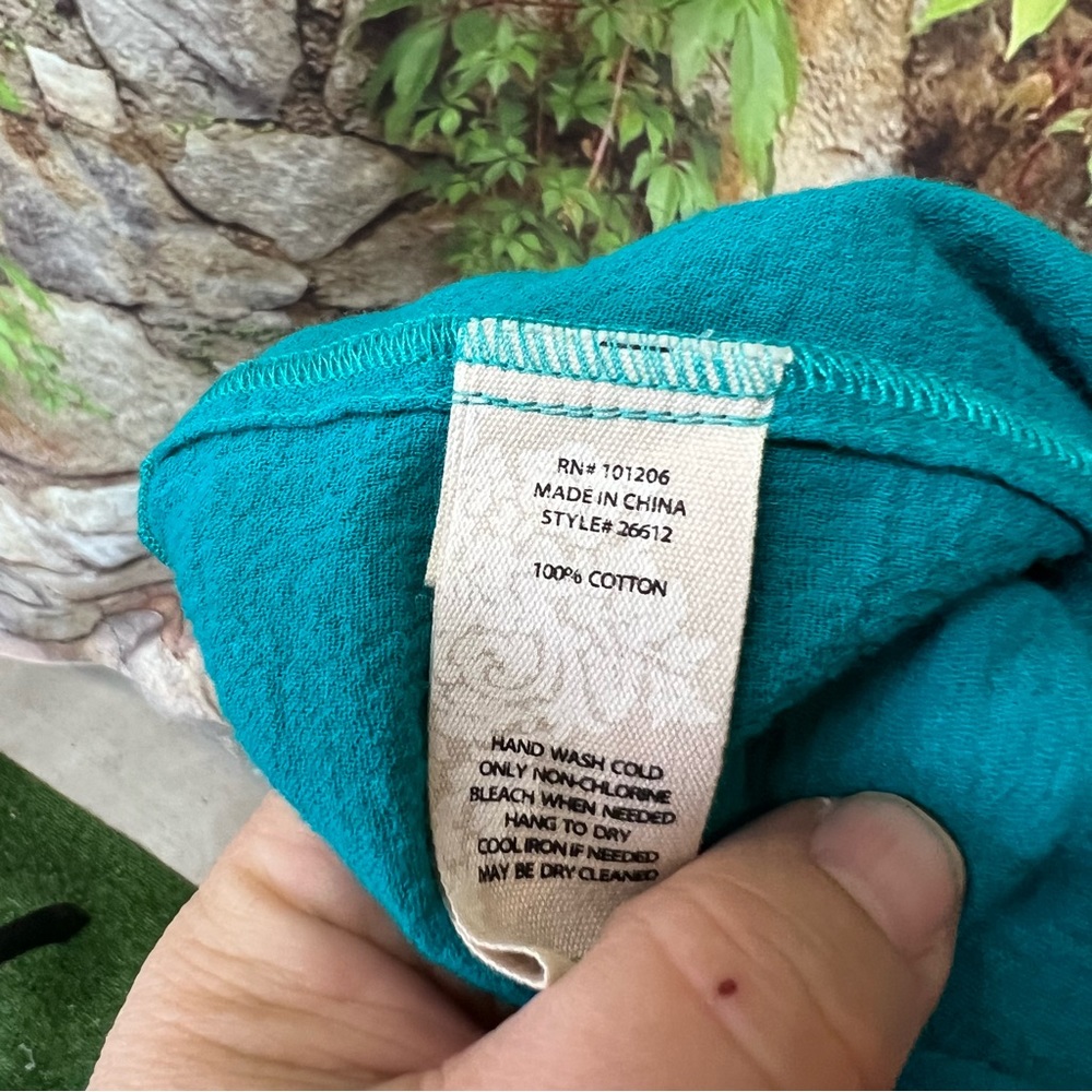 NWT SOFT SURROUNDINGS Scoop Neck 3/4 Sleeve Peacock Green Gauze Layered Blouse M - Picture 8 of 12